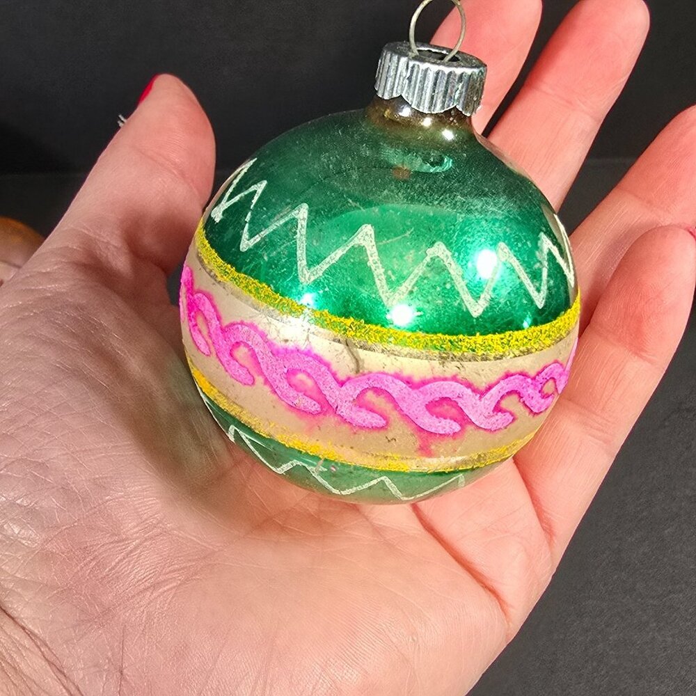 Vintage Shiny Brite Glass Christmas Ornaments Lot of 14 Mixed Colors Pattern - Picture 12 of 16